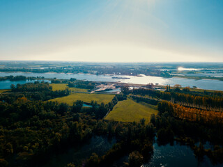Aerial drone view of the watery landscape in the Netherlands.
