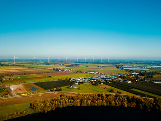 Aerial drone view of the typical landscape in the Netherlands, Europe.