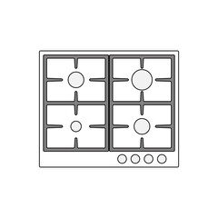 4 burner gas stove top view outline icon. Clipart image isolated on white background