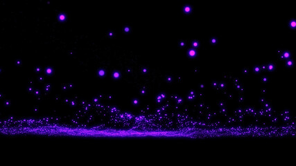 purple flying particles on a black background. dark abstract background with purple glowing particles 8k