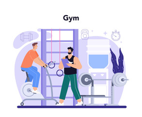 Fitness trainer. Workout in the gym with professional