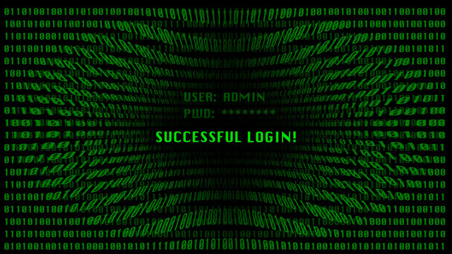 Green numbers on a black background. Binary matrix concept illustration for verify identity. Computer code with digital javascript code Futuristic hacker backdrop. Enabled user, successful login