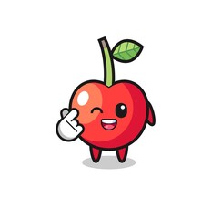 cherry character doing Korean finger heart