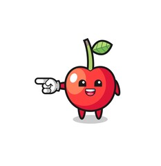 cherry cartoon with pointing left gesture