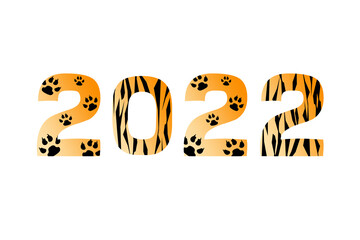 New Year 2022. Tiger pattern. A symbol of the new year. Numbers font.
