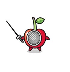 cherry earth cartoon as fencer mascot