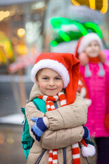 Happy happy laughing child boy with christmas present. Christmas concept.