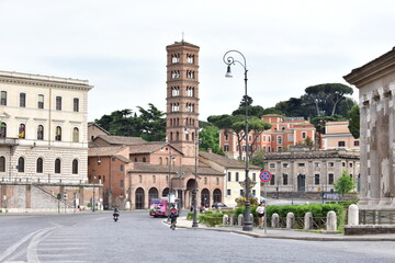 ROME, ITALY, MAY 7, 2020: View of View of Saint Mary in Cosmedin church in Rome without people,...