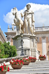 Colossal statue of Dioscure (Castor) at Capitoline Hill in Rome (Italy) on Capitoline Slope with...