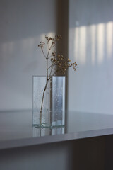 wet vase close up. glass vase with water drops on it. glass vase and flower on the table. wet vase on a white background. vase and flower on the table.flower in a vase