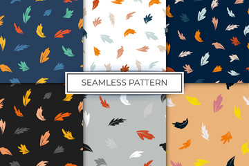 Fototapeta na wymiar set seamless pattern leaves autumn print background september october orange