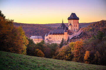 Famous Karlstejn Castle sunset view - Czech Republic