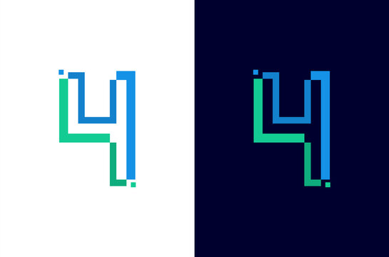 Number 4 digital logo design with pixel icon for technology template or element