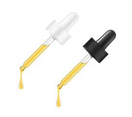 Pipette mockup for dropper bottle isolated on white background. Vector illustration. Front view. Сan be used for cosmetic, medical and other needs. EPS10.	