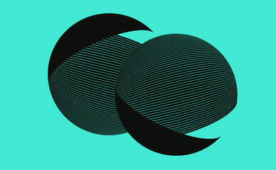 two graphic design spheres floating turquoise black