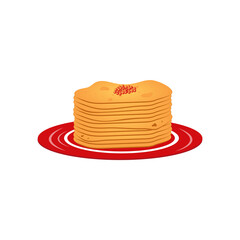 Traditional food - pancakes with red caviar. Stock vector graphics.