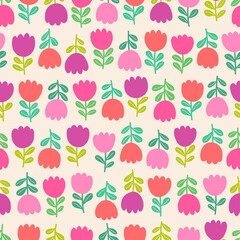 Cute colorful hand drawn floral seamless pattern background.