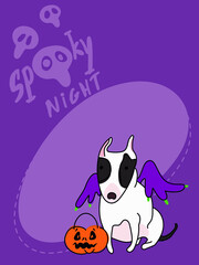 Vector Happy Halloween - dog in monsters costumes, Halloween party. Illustration, banner, post