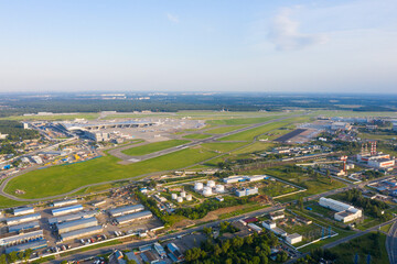 Fototapeta na wymiar panoramic view of the Vnukovo international airport and the residential area of the city of Moscow