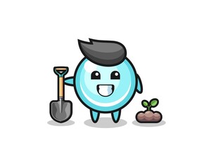 cute bubble cartoon is planting a tree seed