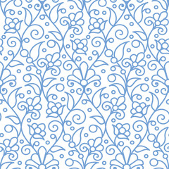 Simple floral drawing - seamless texture. Ornament with stylized plant elements. Vector illustration.