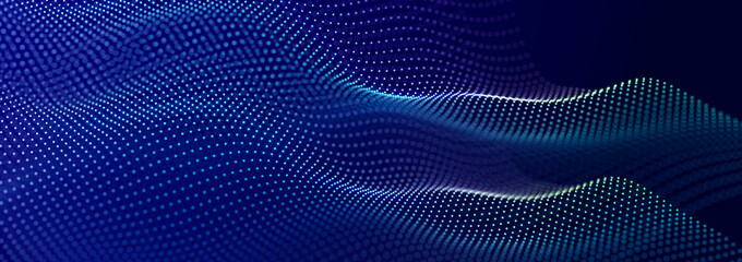 Beautiful curved wave on a dark background. Digital technology background. Concept of network. 3D