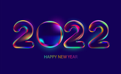 Fototapeta na wymiar New year 2022. Iridescent lettering design.