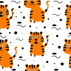 Tiger illustration Vector seamless pattern for paper, fabric 