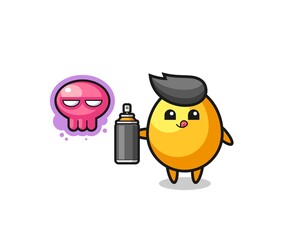 golden egg cartoon make a graffiti with a spray paint