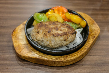 Close up of Japanese style hamburger.