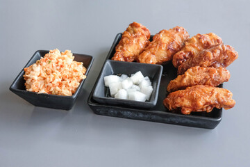 Korean style fried chicken in the restaurant.