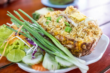 Close up of Pineapple Fried Rice, Thai food.