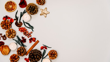 December holidays flat lay banner copy space for christmas