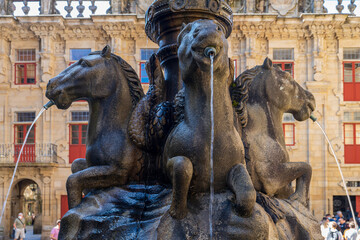 Fountain of the Horses in the city of Santiago de Compostela in Galicia, Spain. 