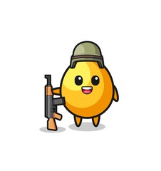 cute golden egg mascot as a soldier