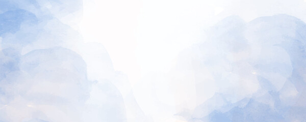 Vector watercolor texture for cards. Hand drawn vector texture. Sky, light, cloud, blue, white. Pastel color watercolour blur banner. Christmas template for design.	