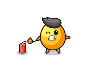 golden egg mascot illustration playing firecracker