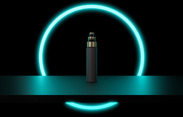 Black tube of spray on a black background. 3d model of containers for perfume.