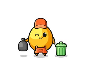 Fototapeta premium the mascot of cute golden egg as garbage collector