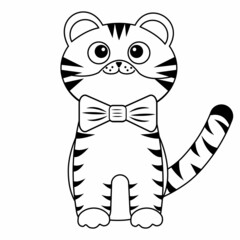Fototapeta na wymiar little tiger cub black outline, vector isolated illustration