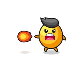 cute golden egg mascot is shooting fire power