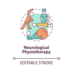 Neurological physiotherapy concept icon. Physical rehabilitation after injury. Healthcare abstract idea thin line illustration. Vector isolated outline color drawing. Editable stroke