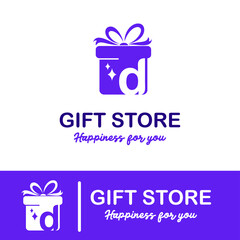 Initial d Letter on Gift Box for Simple Modern Gift Store Retail Business Logo. Present, Surprise toys anniversary shop Logo Design Template