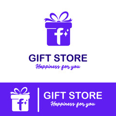 Initial f Letter on Gift Box for Simple Modern Gift Store Retail Business Logo. Present, Surprise toys anniversary shop Logo Design Template