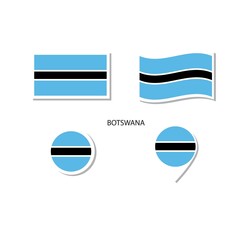 Botswana flag logo icon set, rectangle flat icons, circular shape, marker with flags.