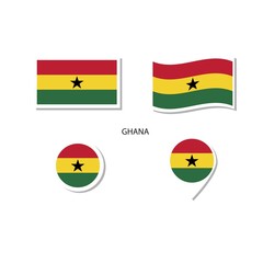 Ghana flag logo icon set, rectangle flat icons, circular shape, marker with flags.