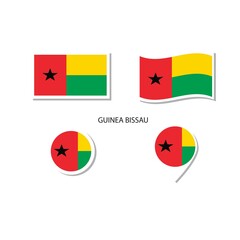 Guinea-Bissau flag logo icon set, rectangle flat icons, circular shape, marker with flags.