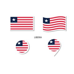 Liberia flag logo icon set, rectangle flat icons, circular shape, marker with flags.