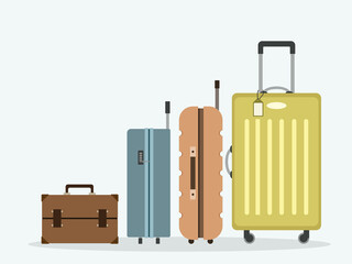 Vector illustration of suitcases in a flat style. Various travel luggage.