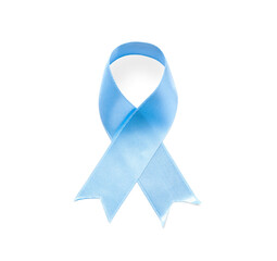 Light blue awareness ribbon on white background, top view